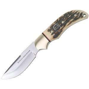   Blade Sport Knife Stag Handle Plain Leather Sheath