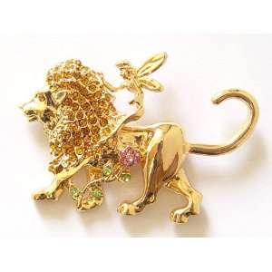   Riding Majestic Lion Crystal Rhinestone Fashion Pin Brooch Jewelry