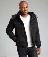 Projek Raw black quilted hooded button front bomber style# 315848501
