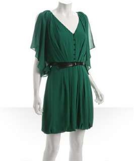 Robert Rodriguez emerald silk chiffon belted dress   