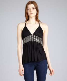 Sky black jersey silver embellished braided strap tank   up to 