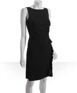 Tahari ASL black crepe sleeveless side ruffle dress