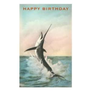  Happy Birthday, Leaping Marlin Premium Poster Print, 16x24 