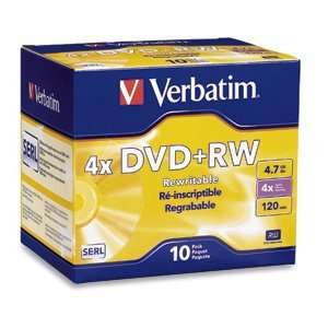  VERBATIM Disc, DVD+RW, 4.7GB, branded, jewel, 4X, 10pk PK 