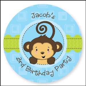  Monkey Boy   24 Round Personalized Birthday Party Sticker 