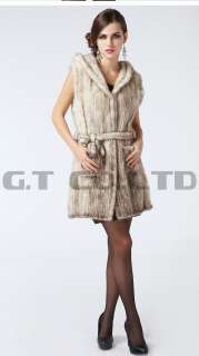   knitted mink fur hooded Vest waistcoat sleeveless clothes with pocket