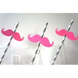  Mustache Straw Photo Props   Set of 5   HOT PINK Mustaches 