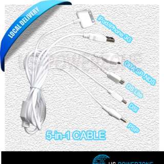 Power Data Cable 5 IN 1 USB Charge PSP 3000 2000 1000  