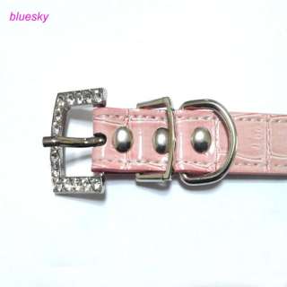 pink bling dog cat puppy pets 5 row rhinestone pu leather gift collar 