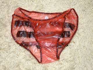 PVC Pants Knickers Bikini Briefs Vinyl Semi Clear Trans Red Frilly M 
