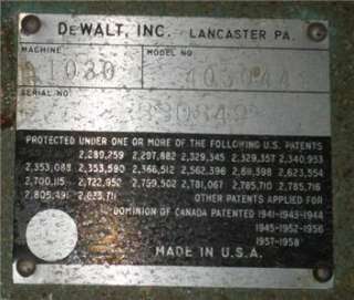Dewalt 1030 403044 Serial 330849 3 Phase Radial Arm Saw  