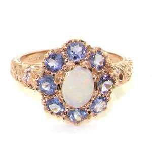 14K Rose Gold Ladies 9 Stone Fiery Opal & Tanzanite Cluster Ring 