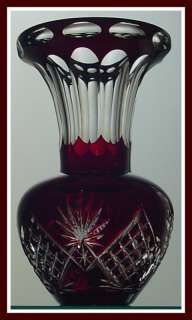 RED RUBY Vase CUT TO CLEAR CRYSTAL Barthmann Germany  