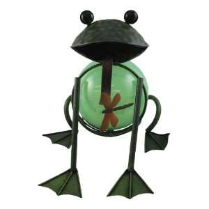  Napco 9 1/4 Inch Tall Metal Frog with Solar Ball Body 