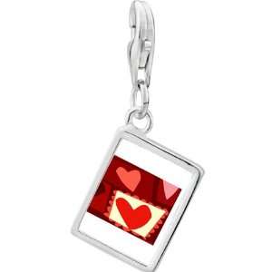   925 Sterling Silver Paper Cutout Hearts Photo Rectangle Frame Charm