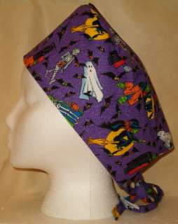 SURGICAL SCRUB HAT SKULL CAP MADE W HALLOWEEN FABRICS YOU PICK MEDICAL 