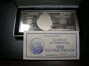 1996 Proof $100 SILVER 4 troy ounces Box COA  