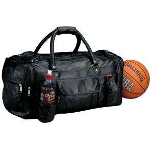 23 Black Leather Sport Gym Night Travel Duffle Bag NWT  