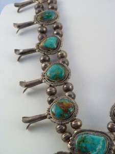Navajo Green Turquoise Squash Blossom Necklace c.1970  