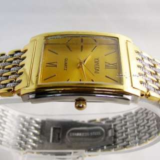 New Mens Golden Stainless Steel Thin Band Quartz Watch  
