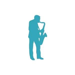  Saxophone Player small 3 Tall TEAL vinyl window decal 