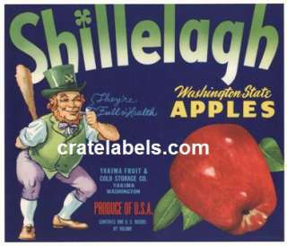 Original* SHILLELAGH Leprechaun LUCKY IRISH Apple CLOVER Label NOT A 