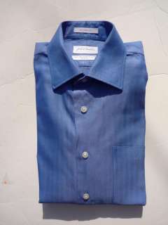 80 JOHN W  TRADITIONAL HERRINGBONE BLUE MEN DRESS SHIRT 15.5 