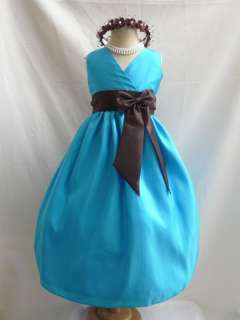 TURQUOISE BROWN WEDDING PARTY FLOWER GIRL DRESS 1  1 4  