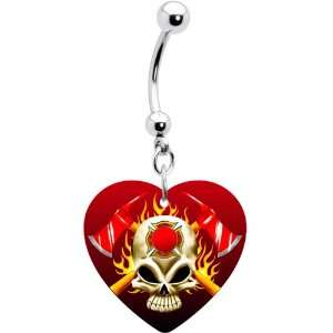  Heart Fireman Skull Belly Ring Jewelry
