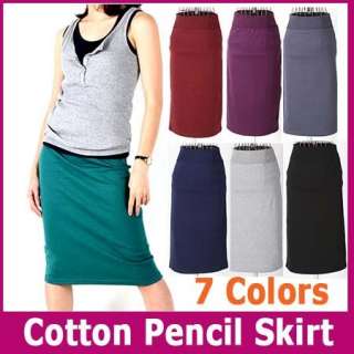 Pencil Straight Skirt Knee Length Cotton New for Spring Black Blue 