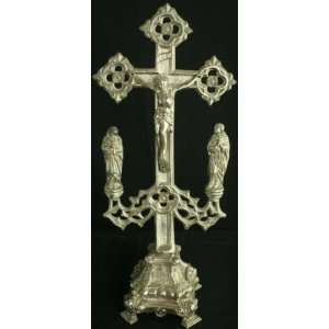   Large Antique French Gothic Standing Crucifix Cross 