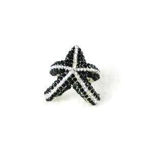   Gorgeous Black and White Crystal Stone Starfish Ring 