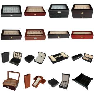BLACK SOLID LEATHER WATCH JEWELRY DISPLAY CASE BOX  