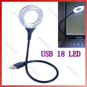   USB 18 White LED Flexible Light Lamp For PC Notebook Laptop B  