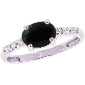 14K White Gold Sweet Oval Gemstone and Diamond East West Promise Ring 