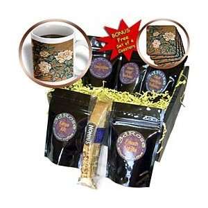   Tea Roses and Leaves on oak Background   Coffee Gift Baskets   Coffee