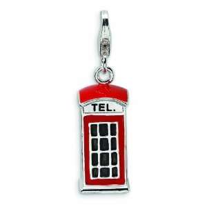  Sterling Silver 3 D Red Enameled Telephone Booth W/Lobster 