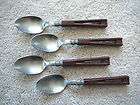 SET 4   RETRO VINTAGE PLASTIC or BAKELITE SPOONS   OPEN SLOT HANDLES 