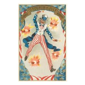  4th of July, Uncle Sam Throwing Firecracker Premium Giclee 