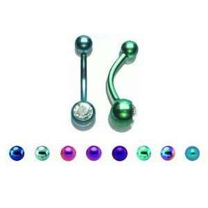Rainbow Titanium Single Jeweled Belly Ring with 4/6mm Balls   14G (1 
