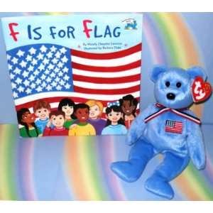  America, the Patriotic Blue Teddy BEAR AND F is for Flag 