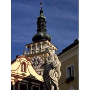 Statue on Nemesti and Church Clock Tower of Mikulov, Mikulovska Wine 